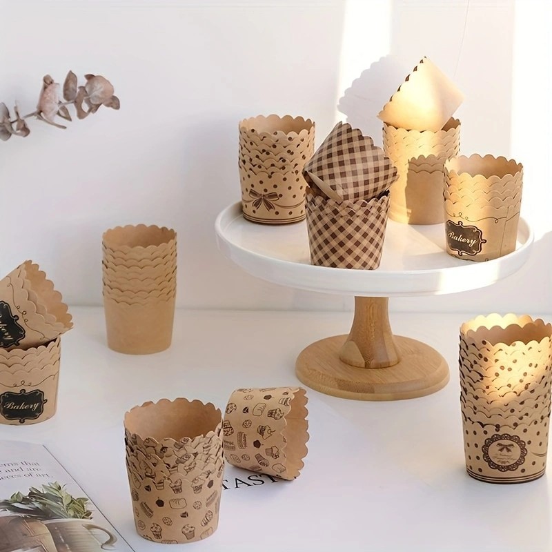 50pcs, Cake Baking Cup, Cupcake Moulds Paper, Mousse Cupwith Cover Baking Catering Container, Cake C