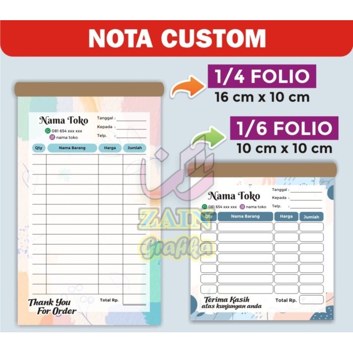 NOTA CUSTOM olshop / toko / laundry / kwitansi zain grafika