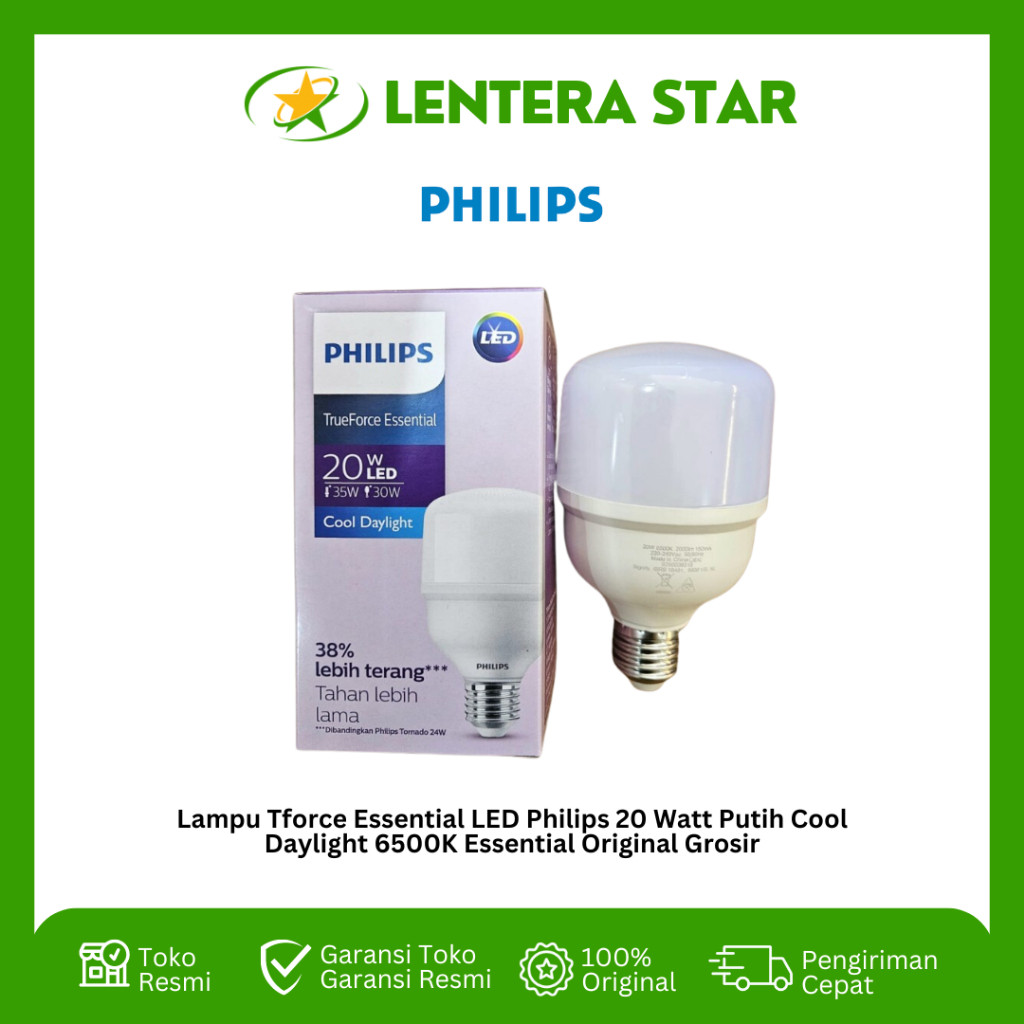 Lampu Tforce Essential LED Philips 20 Watt Putih Cool Daylight 6500K Essential Original Grosir