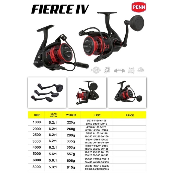 Reel PENN FIERCE IV - Full Metal Body - 1000 , 2000, 2500, 4000, 8000