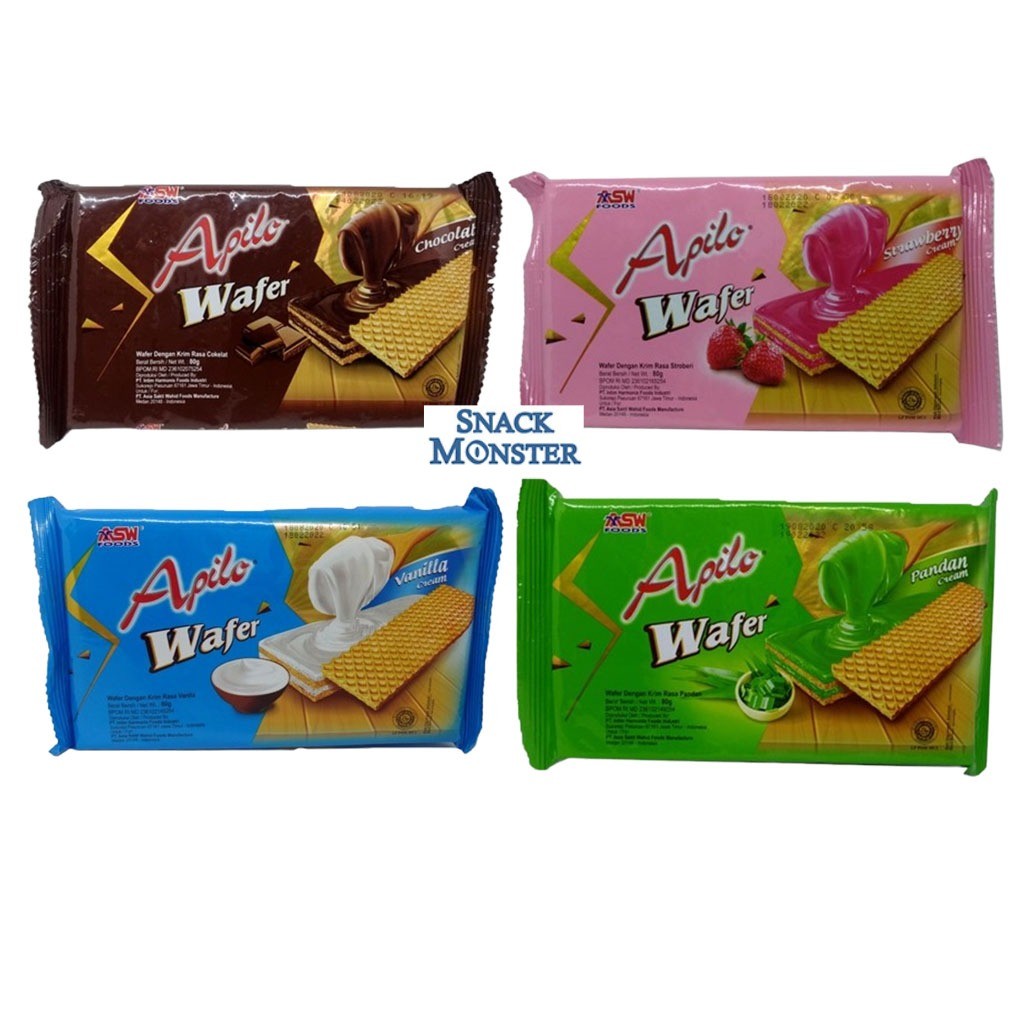 

Apilo Wafer Block Coklat, Strawberry, Vanilla, Pandan - Netto 70 gr