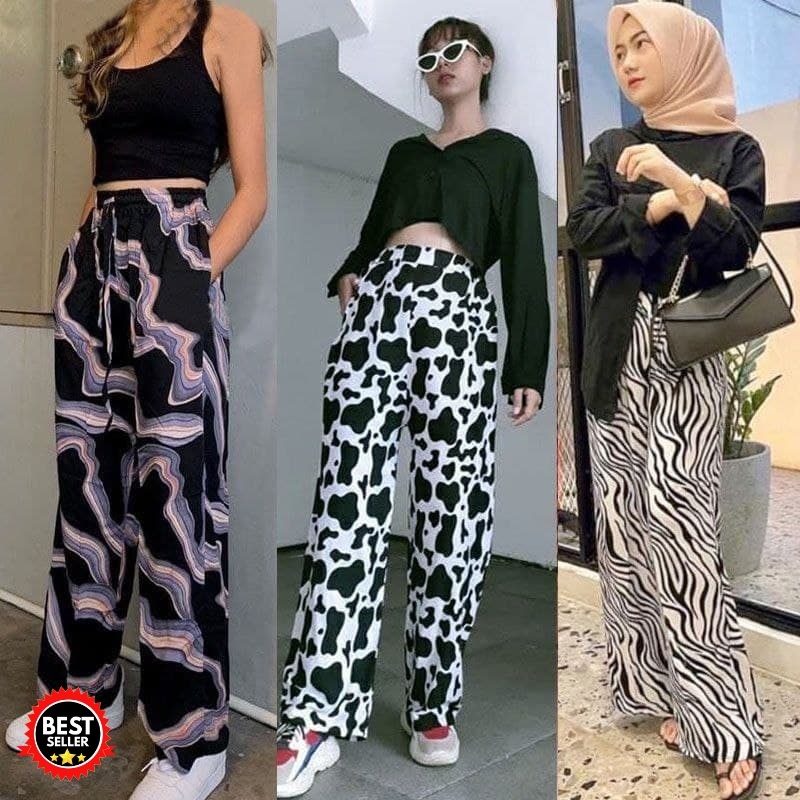 Celana Kulot Motif Sapi Zebra Bunga Tie Dye Rayon