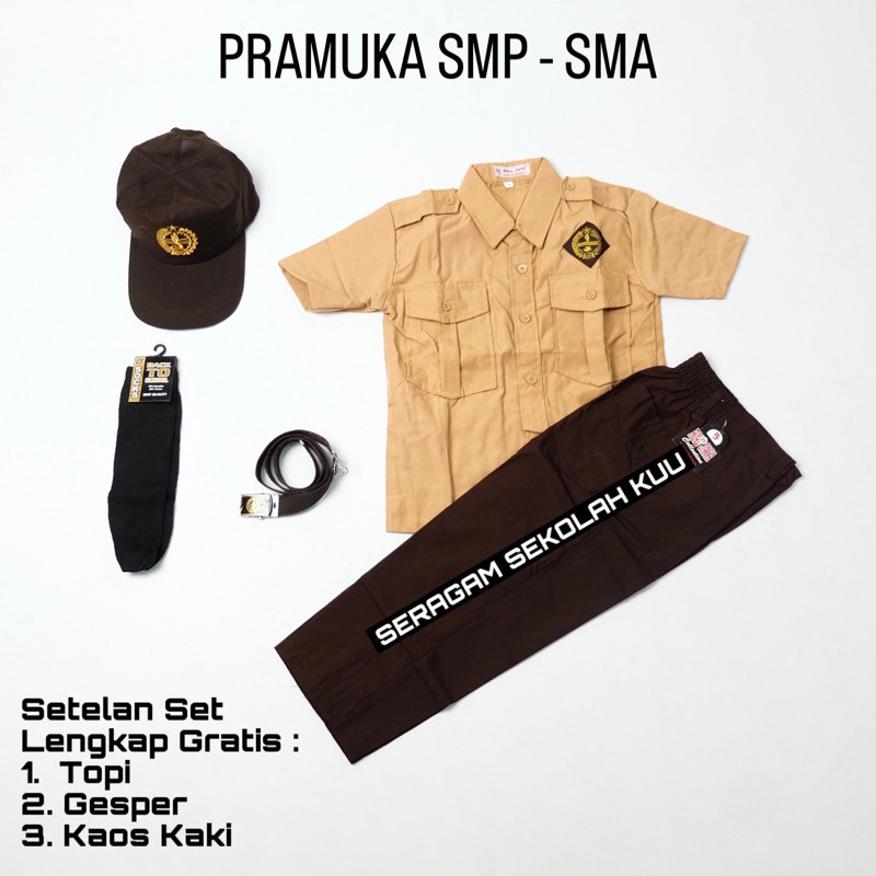 PL26Y Setelan Super Lengkap Pramuka Seragam Sekolah SMP SMA SMK LAKI BAJU PENDEK CELANA PANJANG Cowo