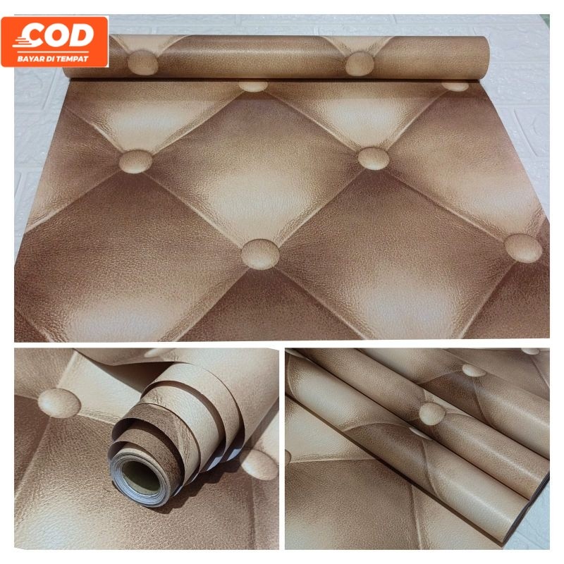 Wallpaper Sticker Dinding Coklat Kulit Sofa 3D Buat Dinding Rumah Ruang Tamu Dan Kamar Tidur Elegan 