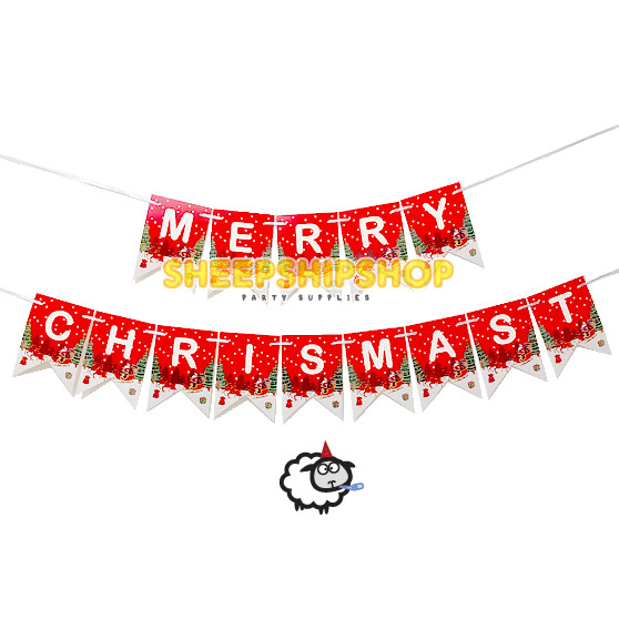 BANNER MERRY CHRISTMAS KECIL SANTA RUSA MERAH Dekorasi Natal