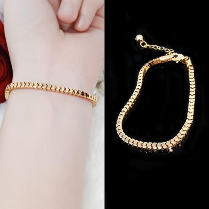 Gelang Rantai Wanita Fashion Model Emas Asli Anti Karat Anti Luntur - Rose Gold22k