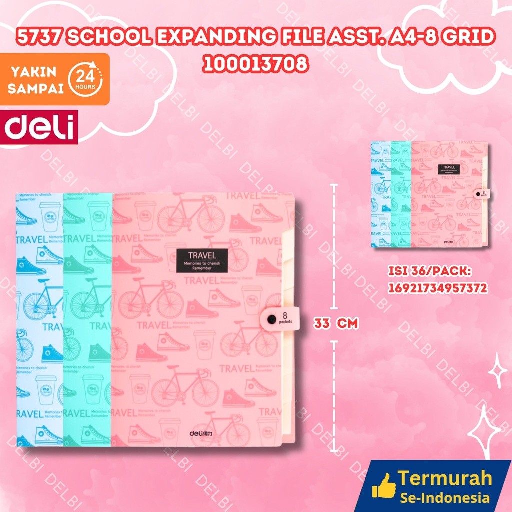 

Deli Expanding File / Map Folder Dokumen A4 8 Pocket Lucu Dengan Tab Index 5737 5737 School Expanding File ASST. A4-8 grid