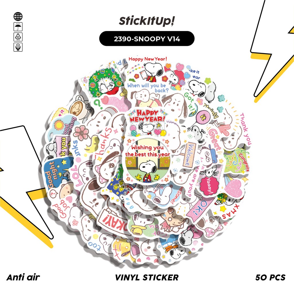 

COD✨ 50 Pcs Stiker Pack SNOOPY V14 Lucu Aesthetic Vynil Waterproof untuk Freebies Sticker Buku Journal Casing HP Laptop