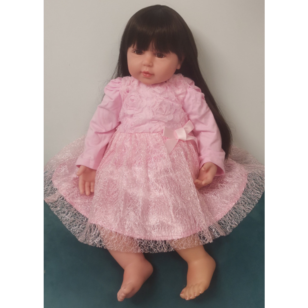 Baby Silicon Doll Long Hair Soft Silicone Vinyl Reborn Toddler Girl Doll Pink Princess Dress  Lifeli