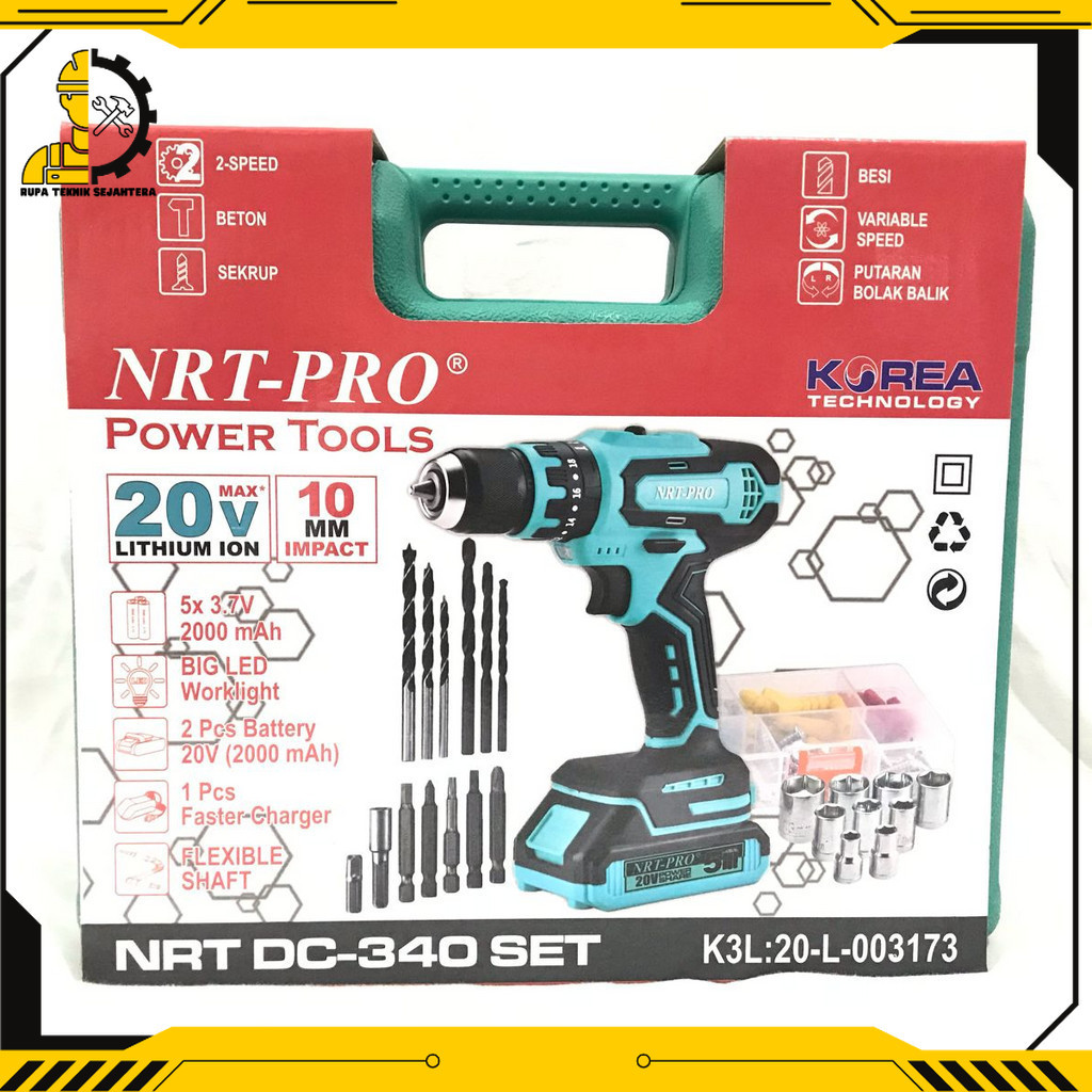 BOR BATTERY / BOR CORDLESS / BOR IMPACT DRILL 10MM DC 340 + SET NRT-PRO