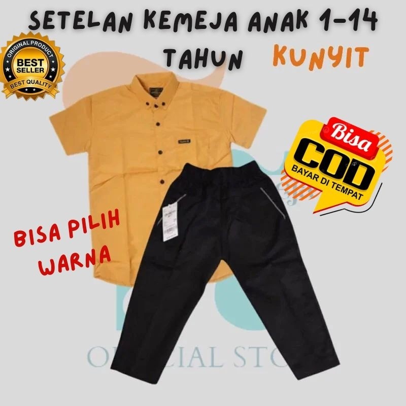 Setelan kemeja anak laki laki lengan pendek + celana panjang chinos 1-12 Tahun | Setelan kemeja anak