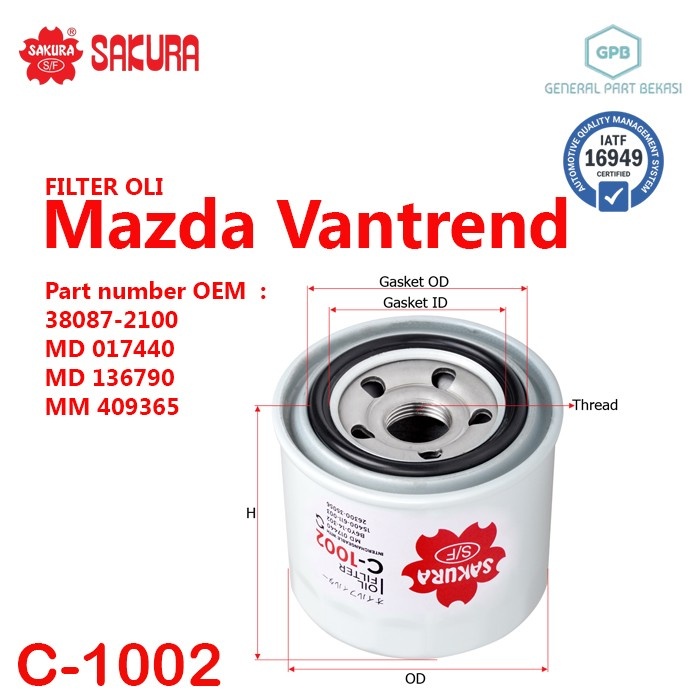 Filter Oli  Mazda Vantrend Sakura C-1002 C1002
