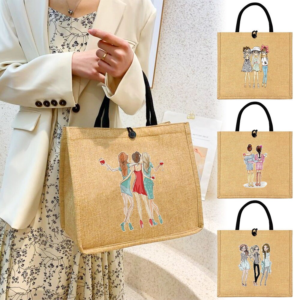 Totebag Wanita Dust-proof Large capacity Jute shopping bag Portable Fashion Jute Handbags Ladies sho
