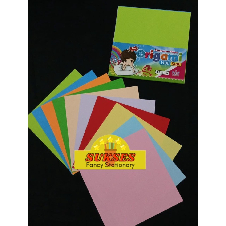 

Kertas lipat origami 16 x 16 cm 2 sisi berwarna isi 20 lembar 10 warna
