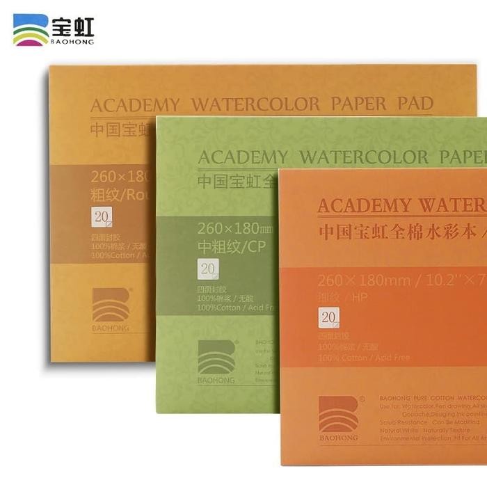 

TERLARIS! BAOHONG ACADEMY WATERCOLOR PAD 260X180MM 300GSM 100% COTTON - HOT PRESS