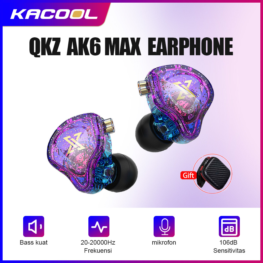QKZ AK6 MAX In-Ear Monitor Dinamis Earphone HiFi Bass Kabel Sport Headphone Gaming Headset Reduksi K