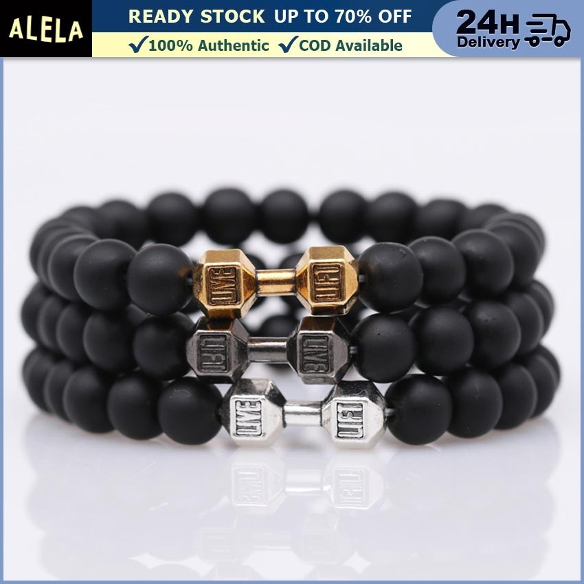 Gelang Batu Giok China Asli Hitam Dumbell Dumbel Gelang Pria Wanita Kesehatan