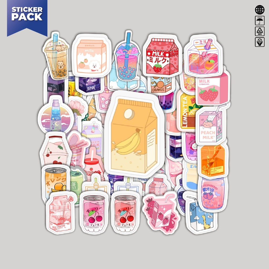 

[100PCS]Stiker Pack Stiker Minuman Segar Aesthetic Vinyl Anti Air Dekorasi Sticker Laptop Buku Journal Koper Helm Casing HP Gitar Helm Skateboard