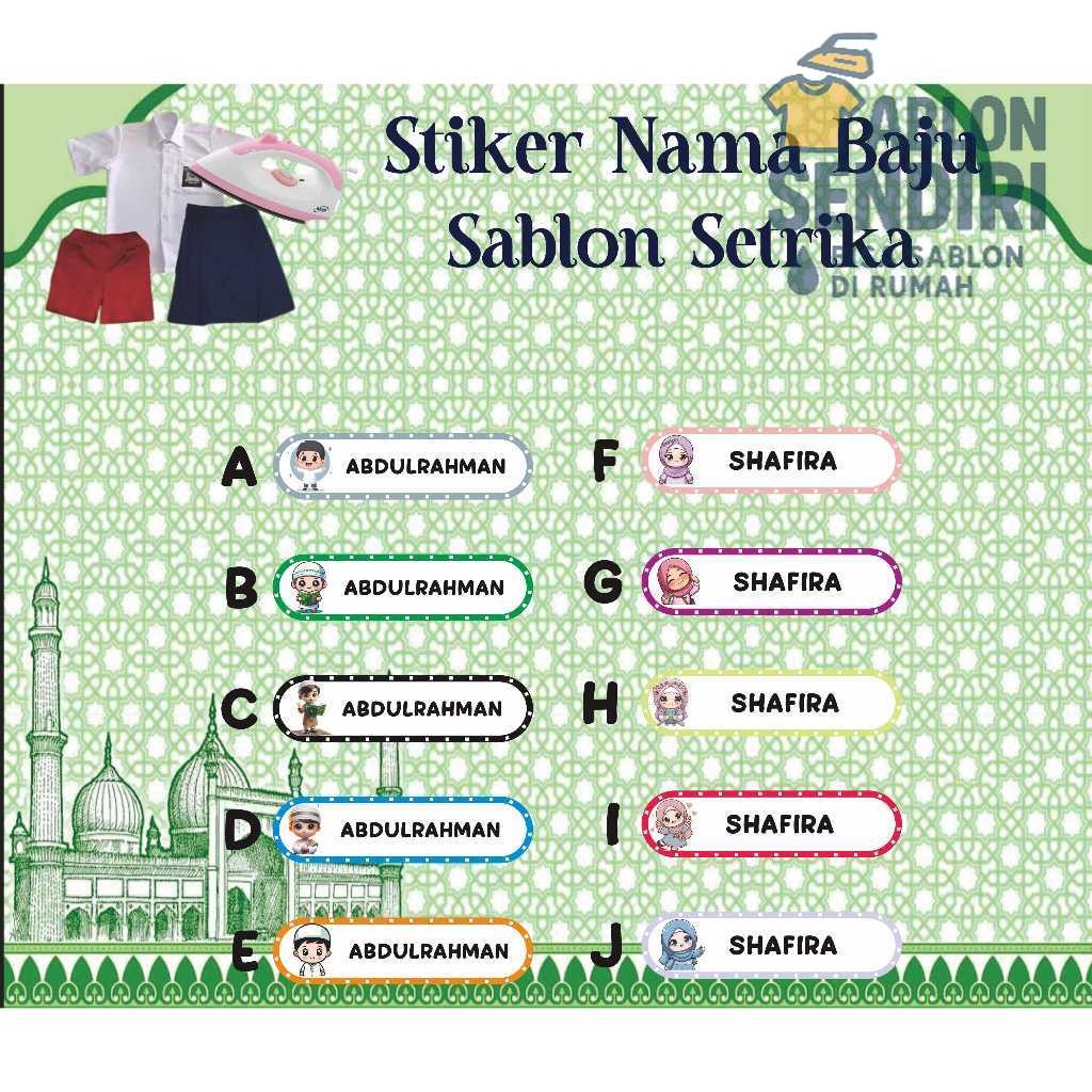 

Stiker setrika label nama motif oval bintik bahan DTF Waterproof untuk anak dan dewasa