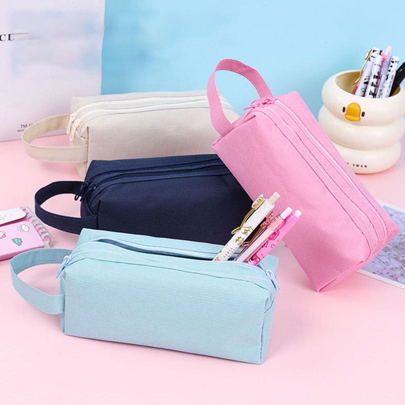 

Double Zippers Pencil Case Estuche Escolar Pencil Pouch Stationery Large Capacity Solid Color School Supplies Pencil Case Girls
