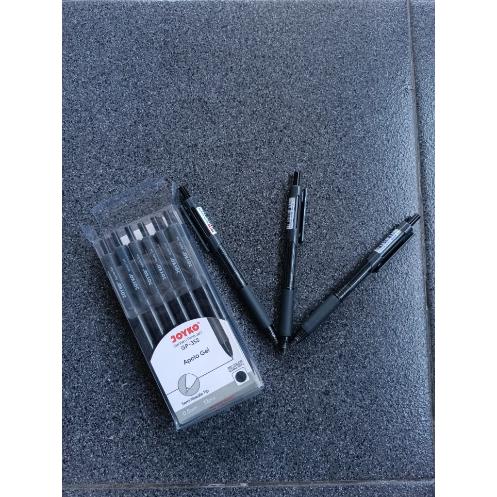 

PULPEN PER 0.5 MM APOLA GEL HITAM MEREK JOYKO GP 355 1 PAK ISI 12 PULPEN