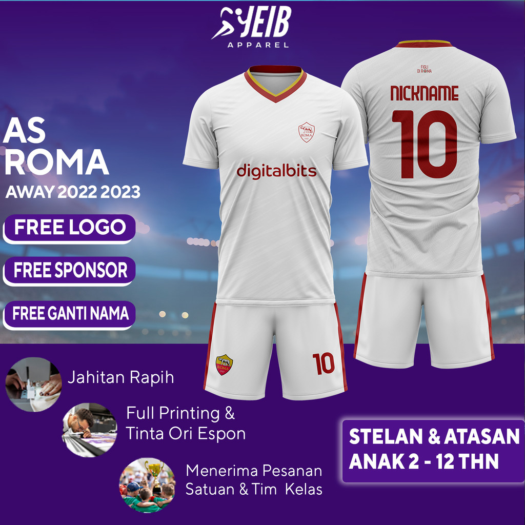 JERSEY SEPAK BOLA Forza Roma AS ROMAA AWAY 2022 2023 SERIE A FULL PRINTING FREE NAMA,LOGO,SPONSOR