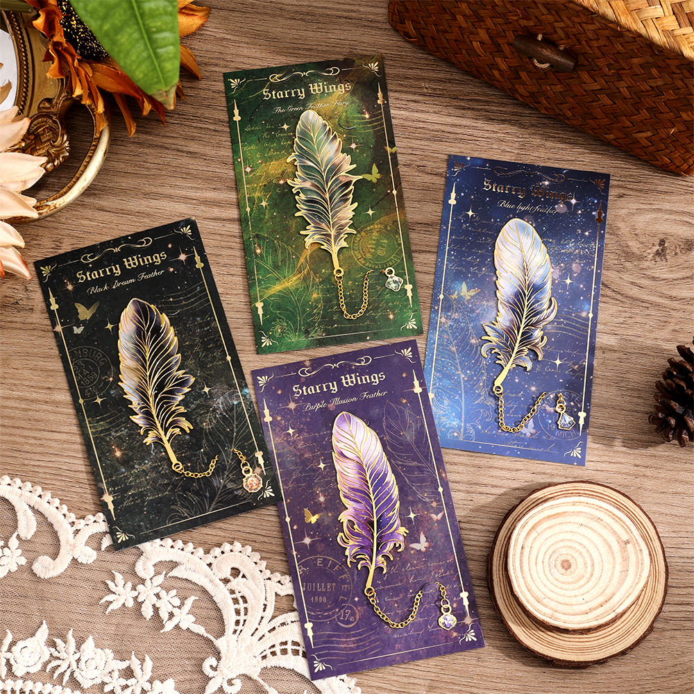

1 pc Metal Bookmarks with ain Pendant Colorful Feather Design Unique Gifts for Book Lovers Writers Students Teaers Holiday