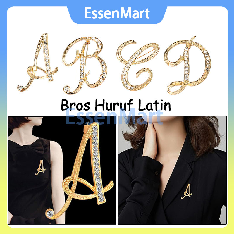 Bros Huruf Latin / Bross Hijab Alfabet / Bros Inisal Nama Silver Per Card