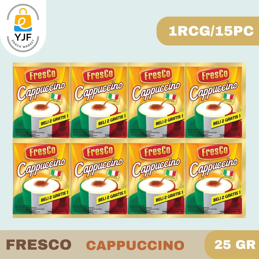 

Fresco Cappucino 25g - 1 RCG /15PCS / Kopi Cappucino / Capucino / Coffe / Kopi Instan / Kopi Bubuk / Kopi Seduh