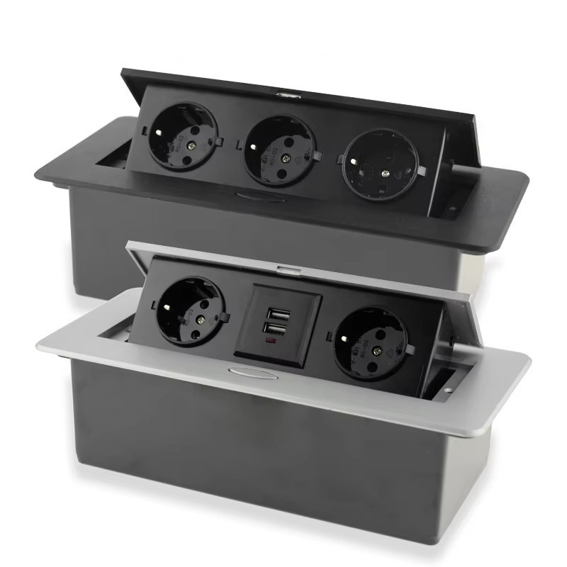 Stop Kontak Pop-up Tertanam Meja Rapat, Outlet Desktop 2 Lubang + 3 Lubang