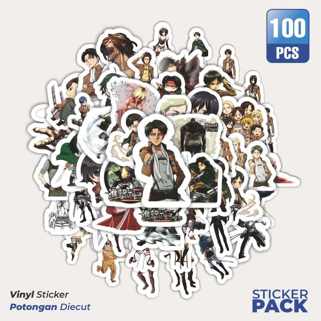 

100 PCS STIKER Anime Attack On Titan Waterproof Aesthetic- Untuk Laptop, Motor, dan Helm - Paper Stationery Pack