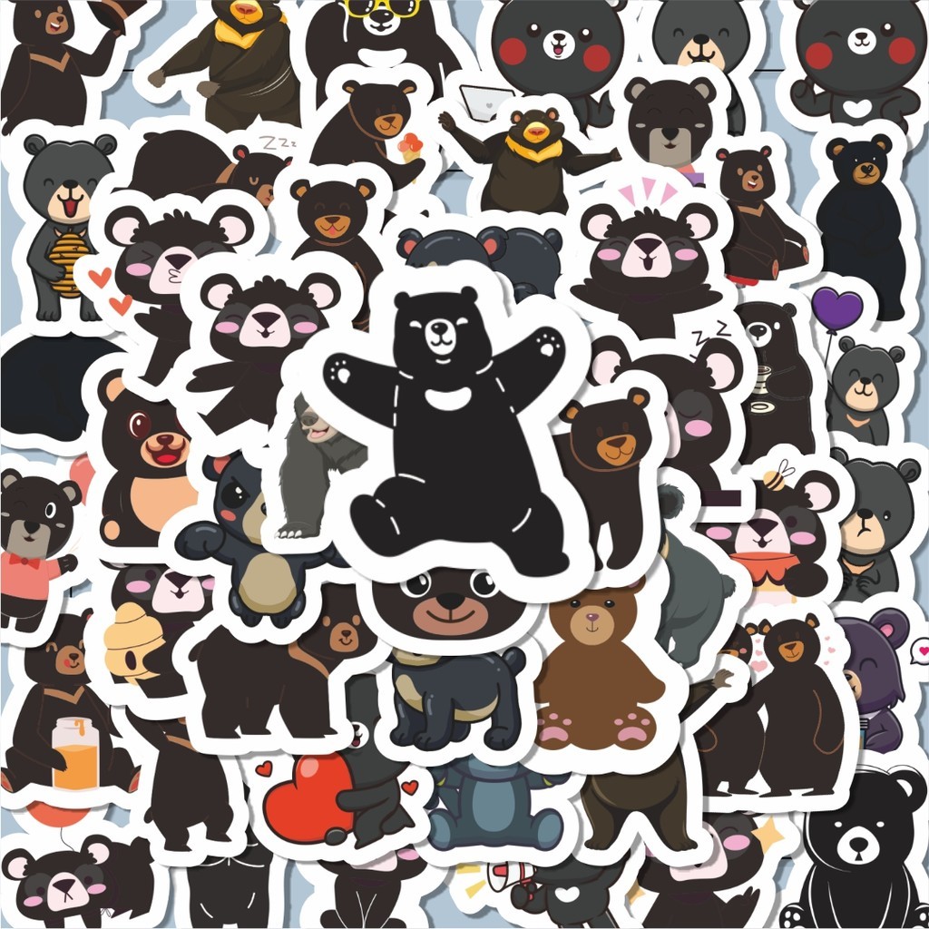 

100PCS Lucu Sticker Hewan Beruang Hitam Stiker Aesthetic Stiker Anti Air Stikers Berperekat Waterproof sticker decal buat Motor Helm Buku Journal Koper Casing HP Laptop Botol Minum Hadiah anak