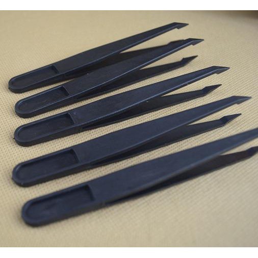 (12 cm) Pinset / Tweezer Plastik Hitam Ujung Lancip Untuk Cabut Bulu