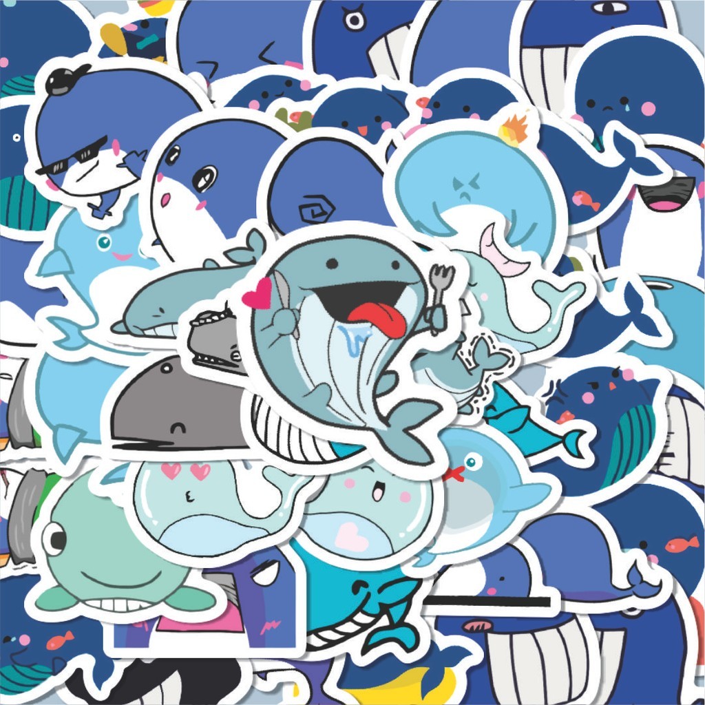 

100PCS Lucu Stiker Hewan Ikan Paus Stiker Aesthetic Stiker Anti Air Stikers Berperekat Waterproof sticker decal buat Motor Helm Buku Journal Koper Casing HP Laptop Botol Minum Hadiah anak