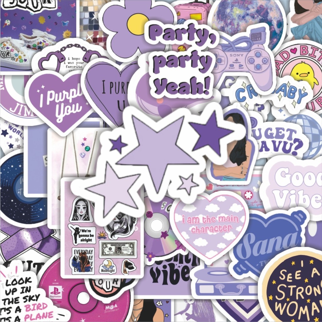 

100PCS Lucu Stiker Aesthetic Purple/Ungu Stiker Aesthetic Stiker Anti Air Stikers Berperekat Waterproof sticker decal buat Motor Helm Buku Journal Koper Casing HP Laptop Botol Minum Hadiah anak
