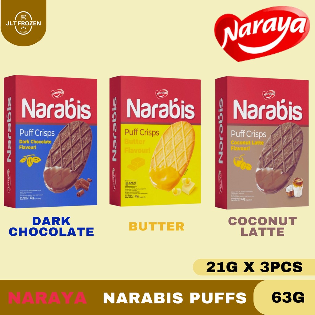 

Naraya Narabis Puff 21g -1BOX/3PCS [63G] / Puff Crips / Butter / Coconut Latte / Chocolatte / Biskuit / Cookies / Snack Import