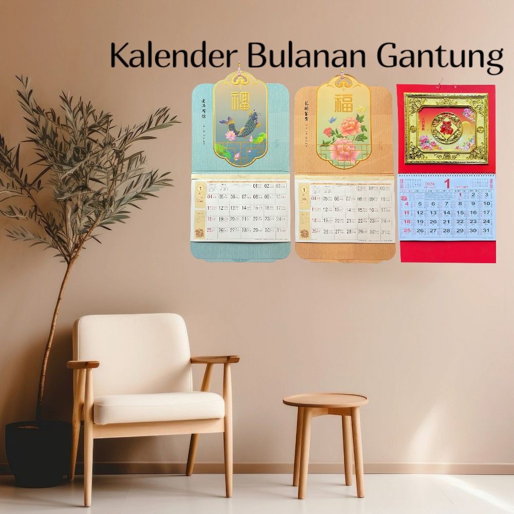 

Kalender Bulanan Cina 2026 / Kalender Gantung Dinding Tahun Shio Kuda Desain Elegan Chinese