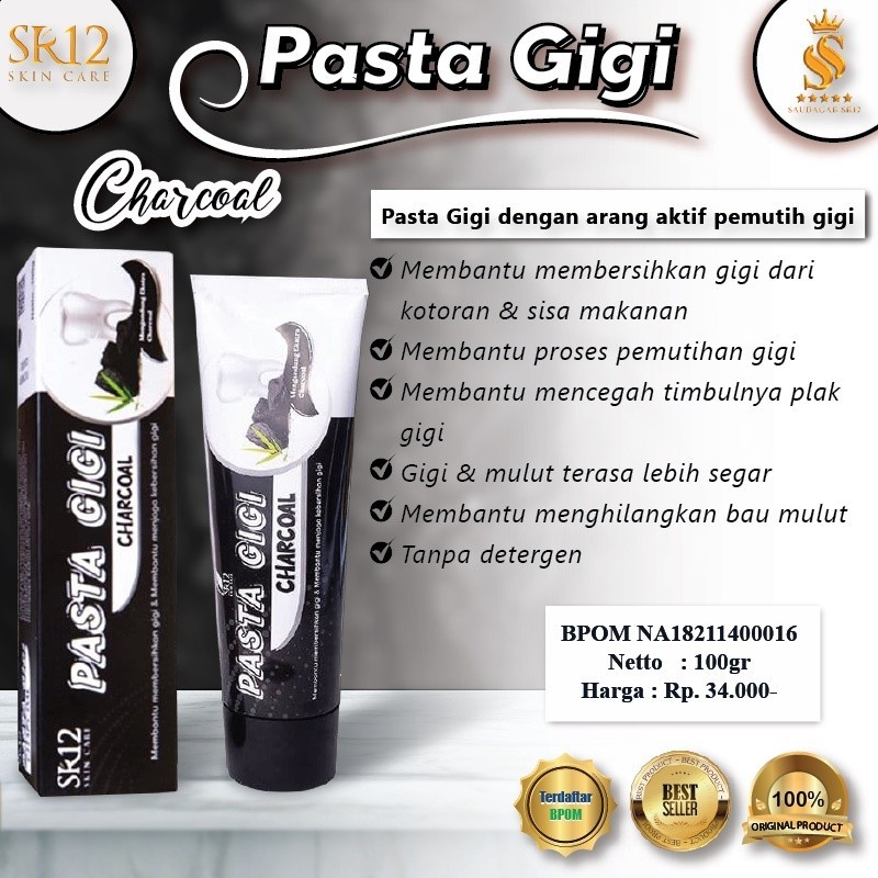 

ASLI 100% Pasta Gigi Charcoal SR12 PASTA GIGI HERBAL MENCEGAH GIGI BERLUBANG MEMUTIHKAN GIGI