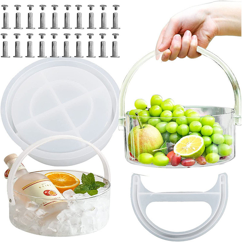 

DIY Round Hand-held Fruit Ornament Storage Basket Silicone Mold Ice Cube Beer Barrel Mold For Resin Making
