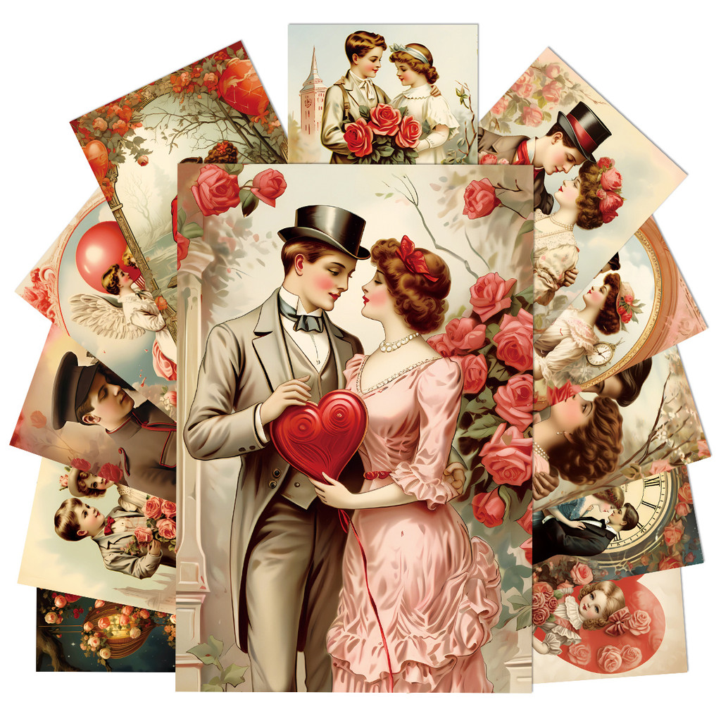 

12pcs Vintage Love Couple Postcards Set,Rose Heart Design Greeting Cards,Wall Art Prints Home Decor,Gift for Valentine & Wedding