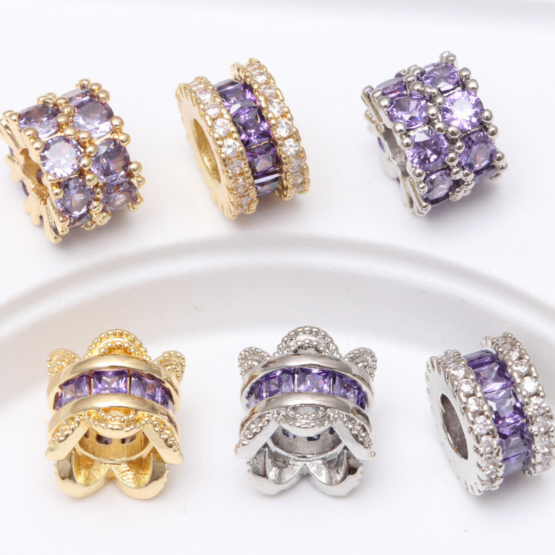 (5 harga) Perhiasan DIY, aksesoris zirkon persegi tangga mikro lapis ganda bertatahkan kristal, mani