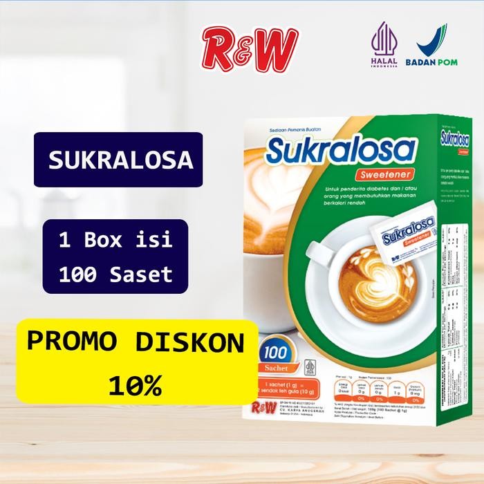 

Promo Sukralosa Gula Rendah Kalori Sweetener Rajawali R&W RW 100 Sachet