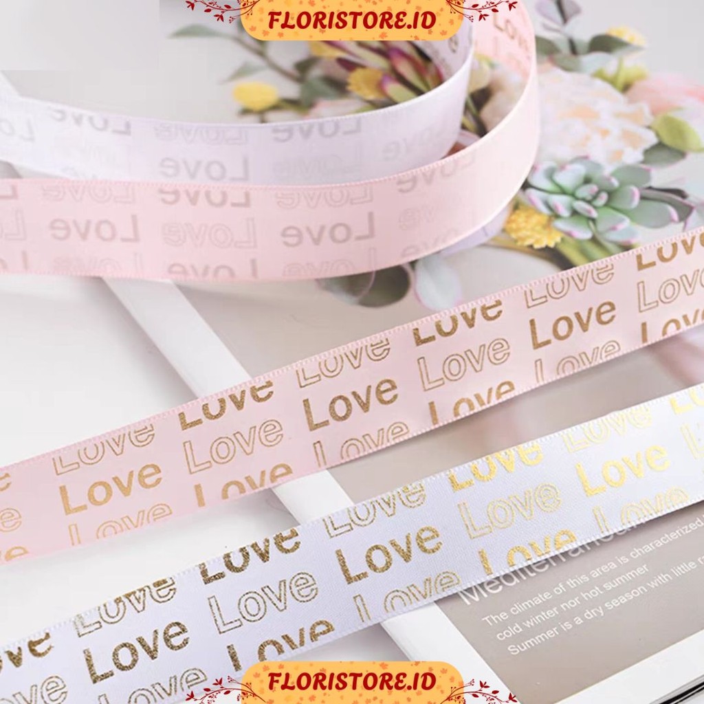 

LOVE PRINTED GOLD RIBBON / PITA SATIN / PITA KADO / FLORIST SUPPLY