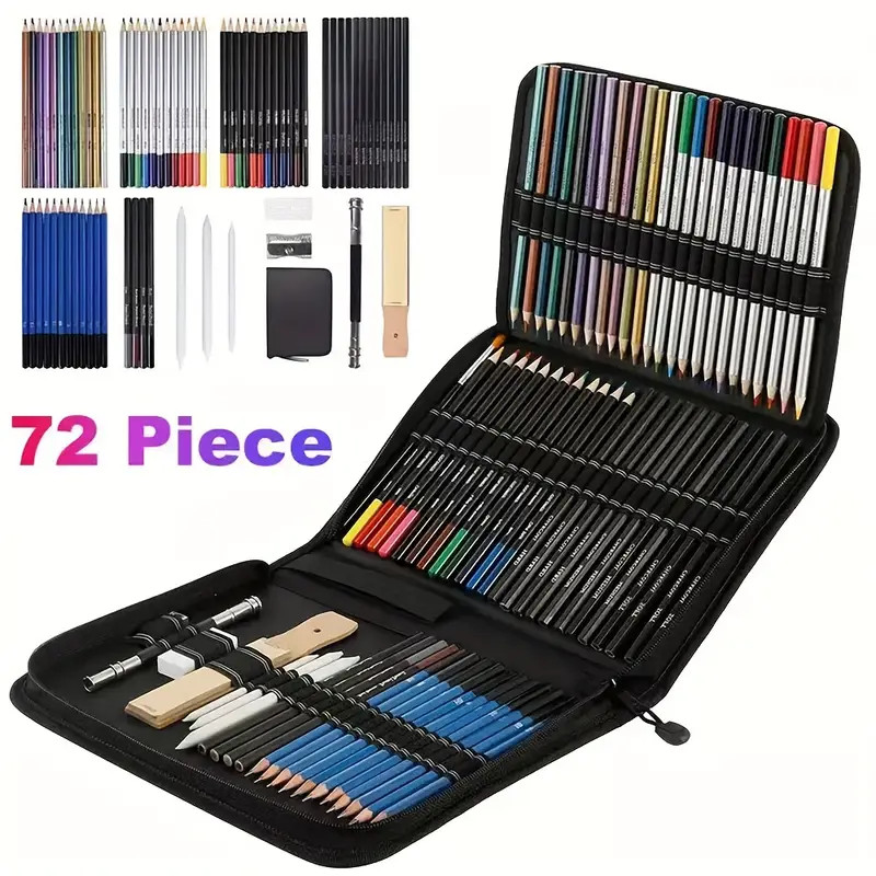 

Art Professional 72 Pieces Art Set Sketch Drawing Pencil Kit Pencil Sketching Charcoal Pencil Tools Set For Artist