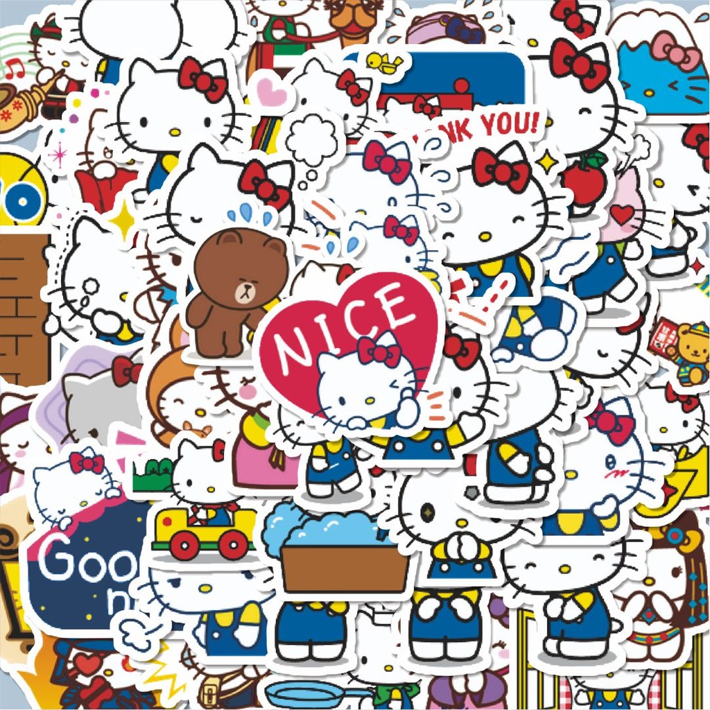 

100PCS Lucu Stiker Kartun Hello Kitty V8 Stiker Aesthetic Stiker Anti Air Stikers Berperekat Waterproof sticker decal buat Motor Helm Buku Journal Koper Casing HP Laptop Botol Minum Hadiah anak