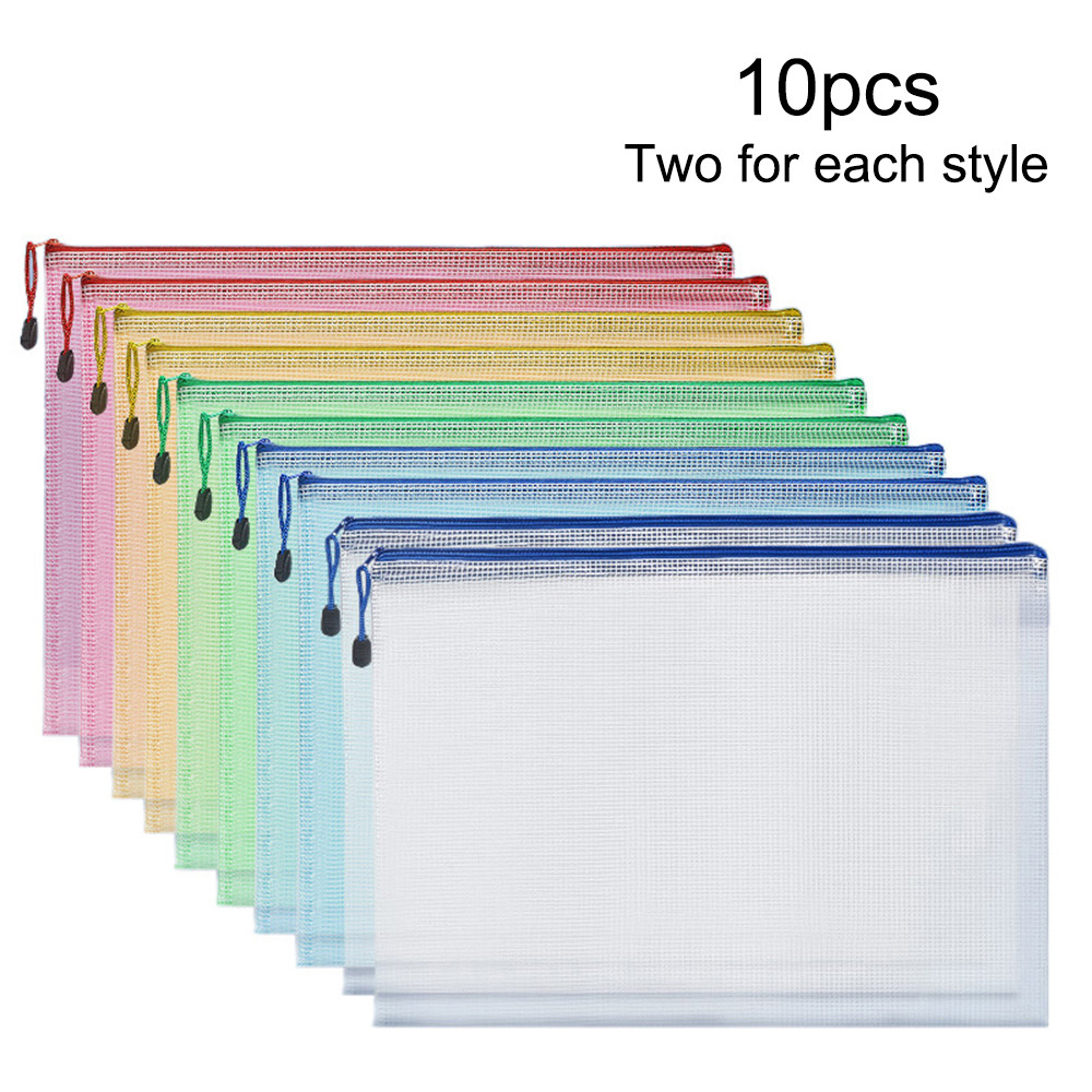 

10PCS Transparent File Bag Printing Storage Bag Pen Bag File Bag A4 Mesh Bag Zipper Bag File Information Bag