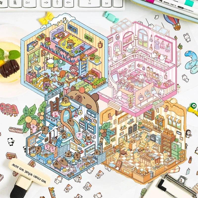 

Cartoon Cute Animal Miniature Scene 3D DIY Landscaping Stickers Visual Stacking Stickers Festival Scrapbook Gift for Children