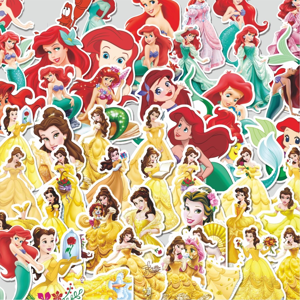 

Stiker Cutting Pack Stiker Disney Princess Ariel & Belle Isi 100Pcs Series Aesthetic Lucu Keren Untuk Koper Bahan Vynil