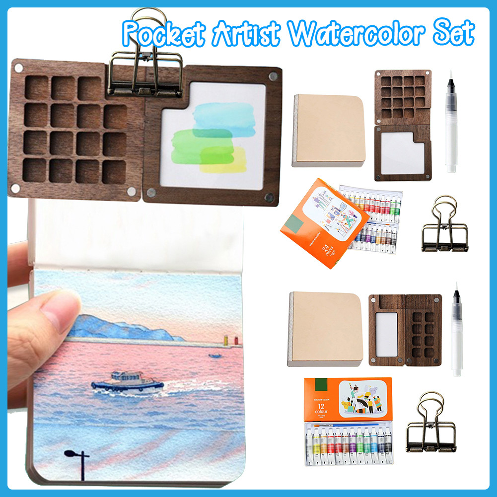 

Travel Paint Palette Pocket Artist Watercolor Set with Clip Portable Watercolor Set for Artists and Students