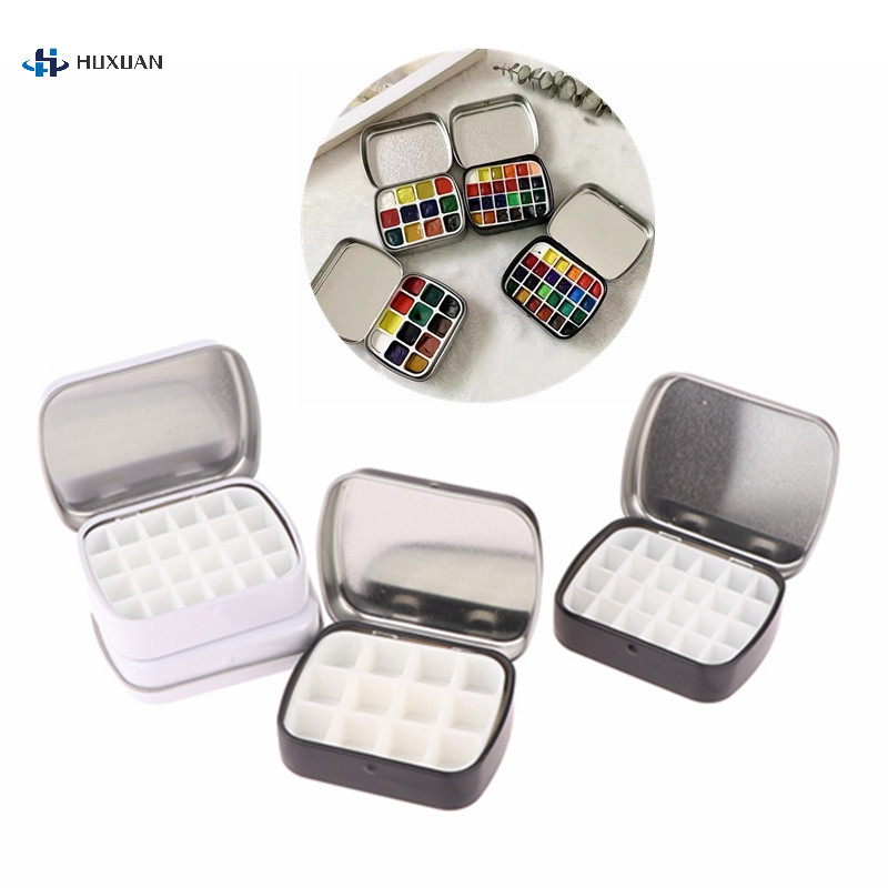 

Portable Empty Watercolor Tin Box 12/24 Grids Mini Watercolor Paint Palette Travel Painting Paint Tray Art Supplies